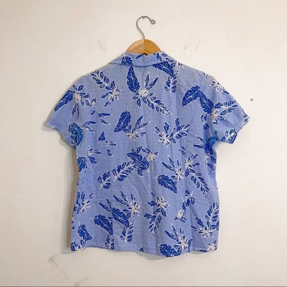 Vintage Hawaiian Blue Button Down Blouse Size Medium - Picture 2 of 4